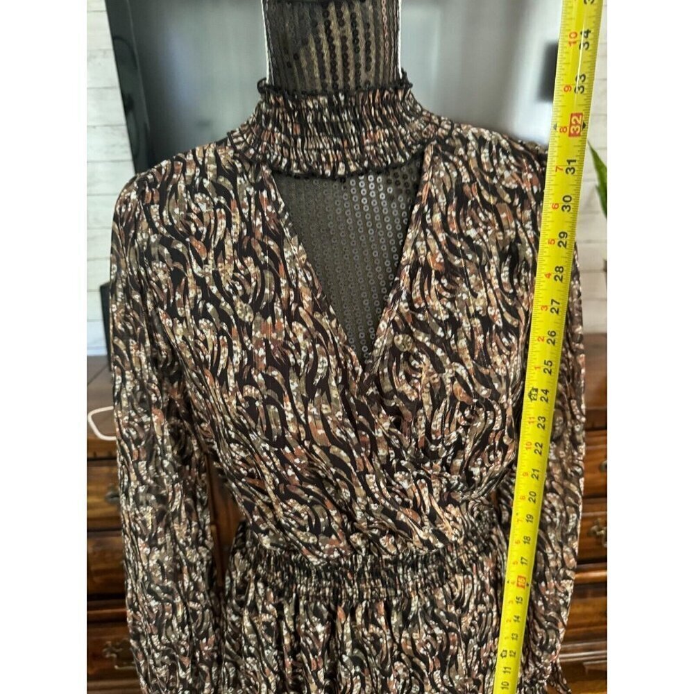 Peach Love California Carmen Floral Faux Wrap LongSleeve Mini Dress Women Size M - Picture 5 of 7